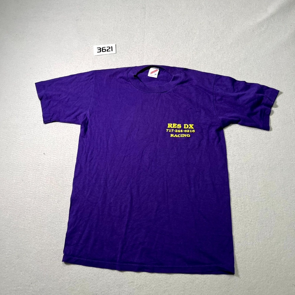 Jerzees RES DX Racing T Shirt Mens Medium Purple Graphic Print Cotton Casual